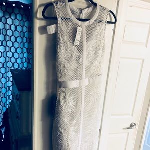 White Mid Calf Bebe Embellished Dress!